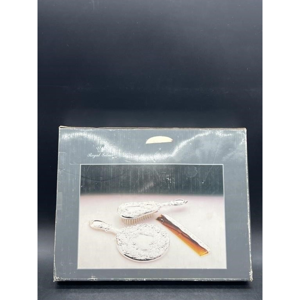 Vanity Dresser 3 Pc Silver Plated Set Vintage